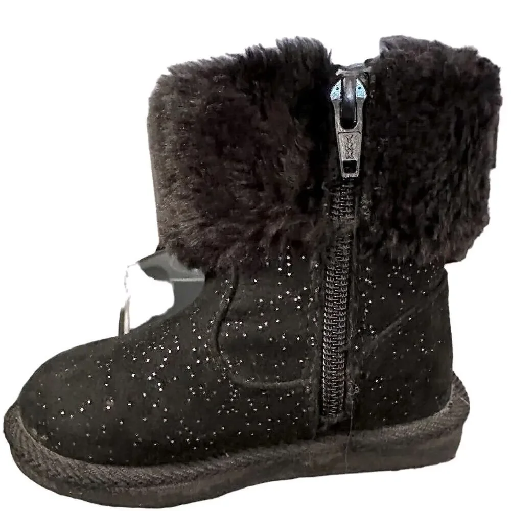 Jumping Beans Toddler Girls' Black‎ Sparkle Pom Pom Boots Size 6